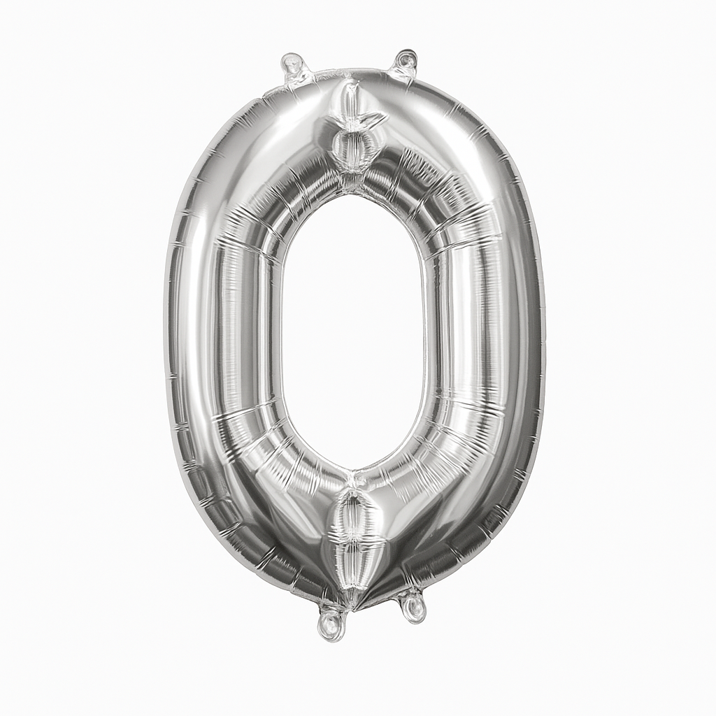 Silver Foil Number 0 Balloon - Air-Filled Metallic Decor