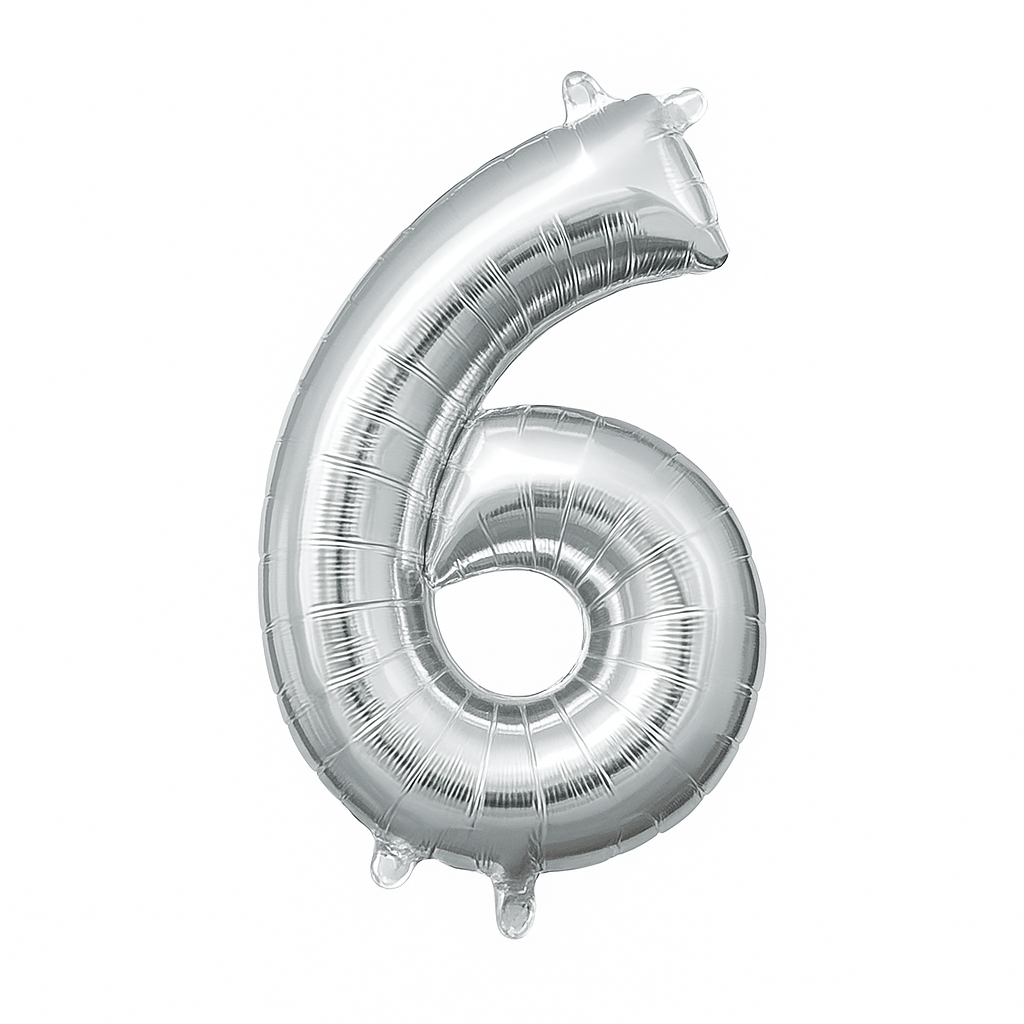 Silver Number 6 Foil Balloon - Air Filled