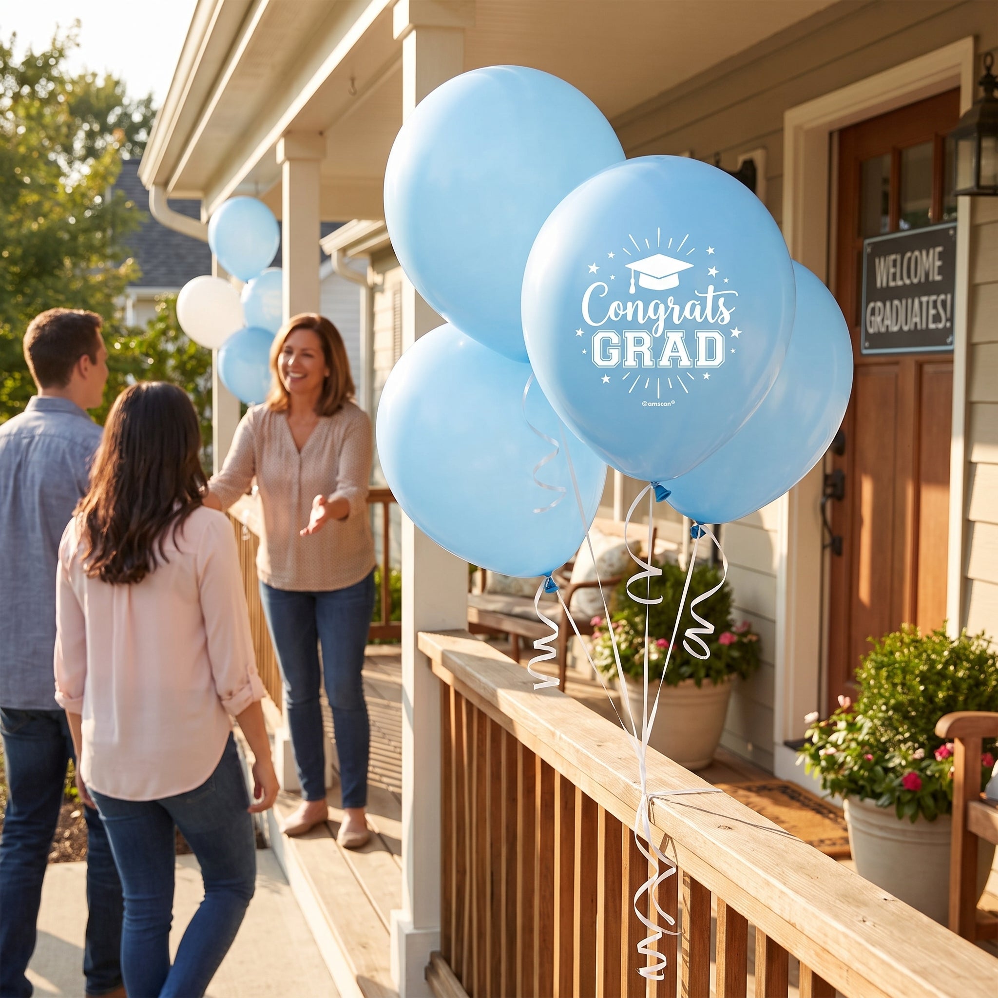 "Congrats Grad" Powder Blue Latex Balloons, 12-Inch, 15-Pack for Graduation