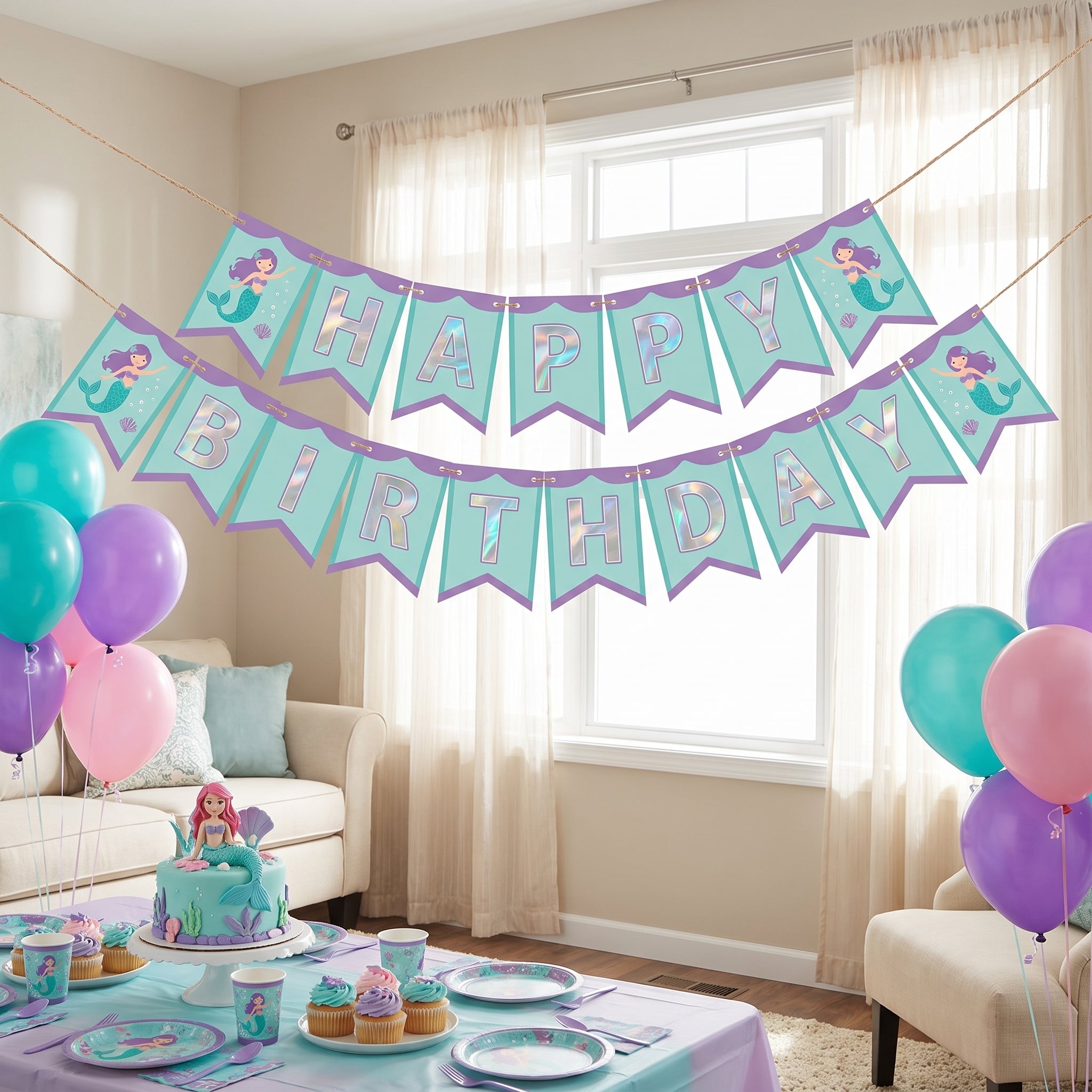 Mermaid-Themed Happy Birthday Banner