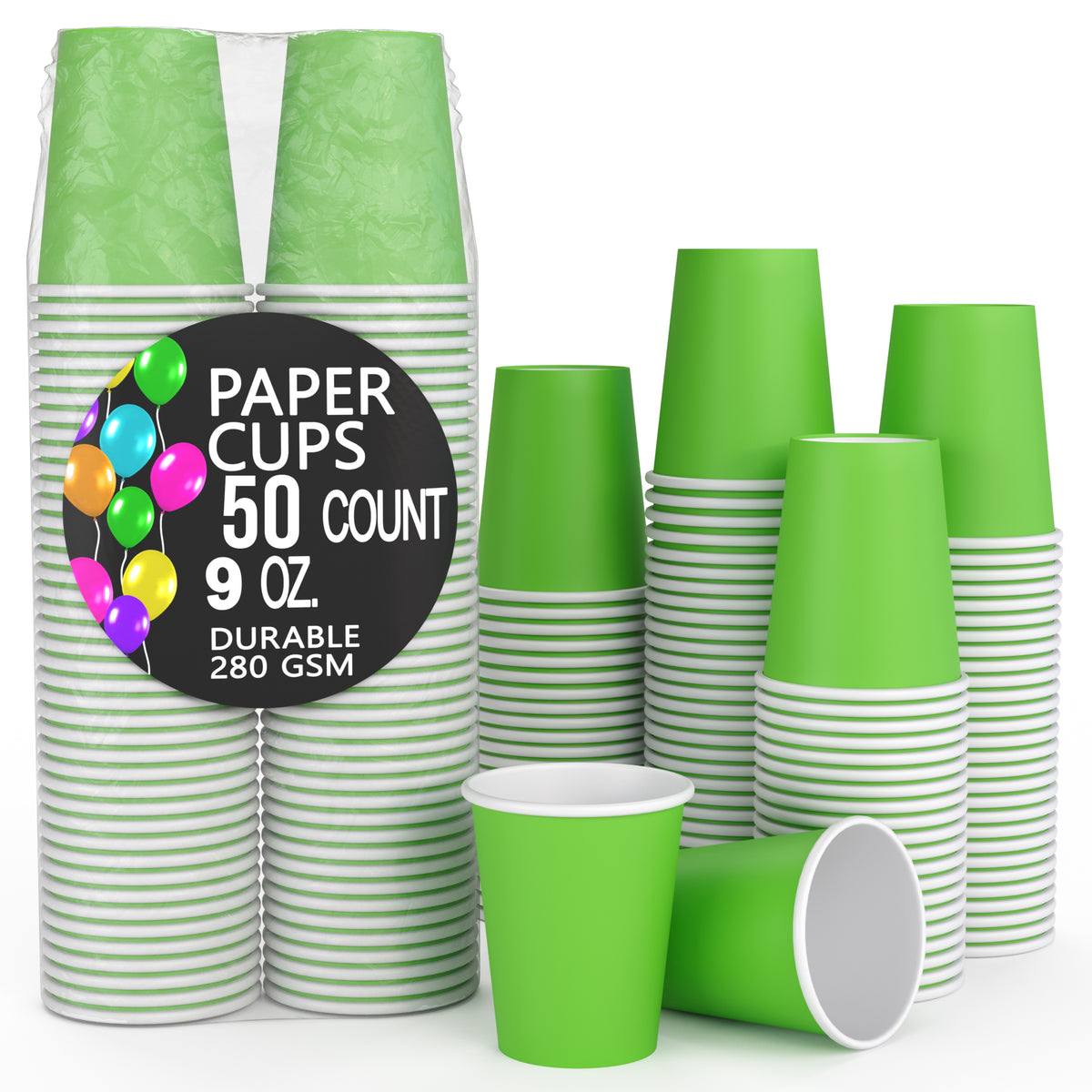 9 Oz. Lime Green Paper Cups | 50 Count