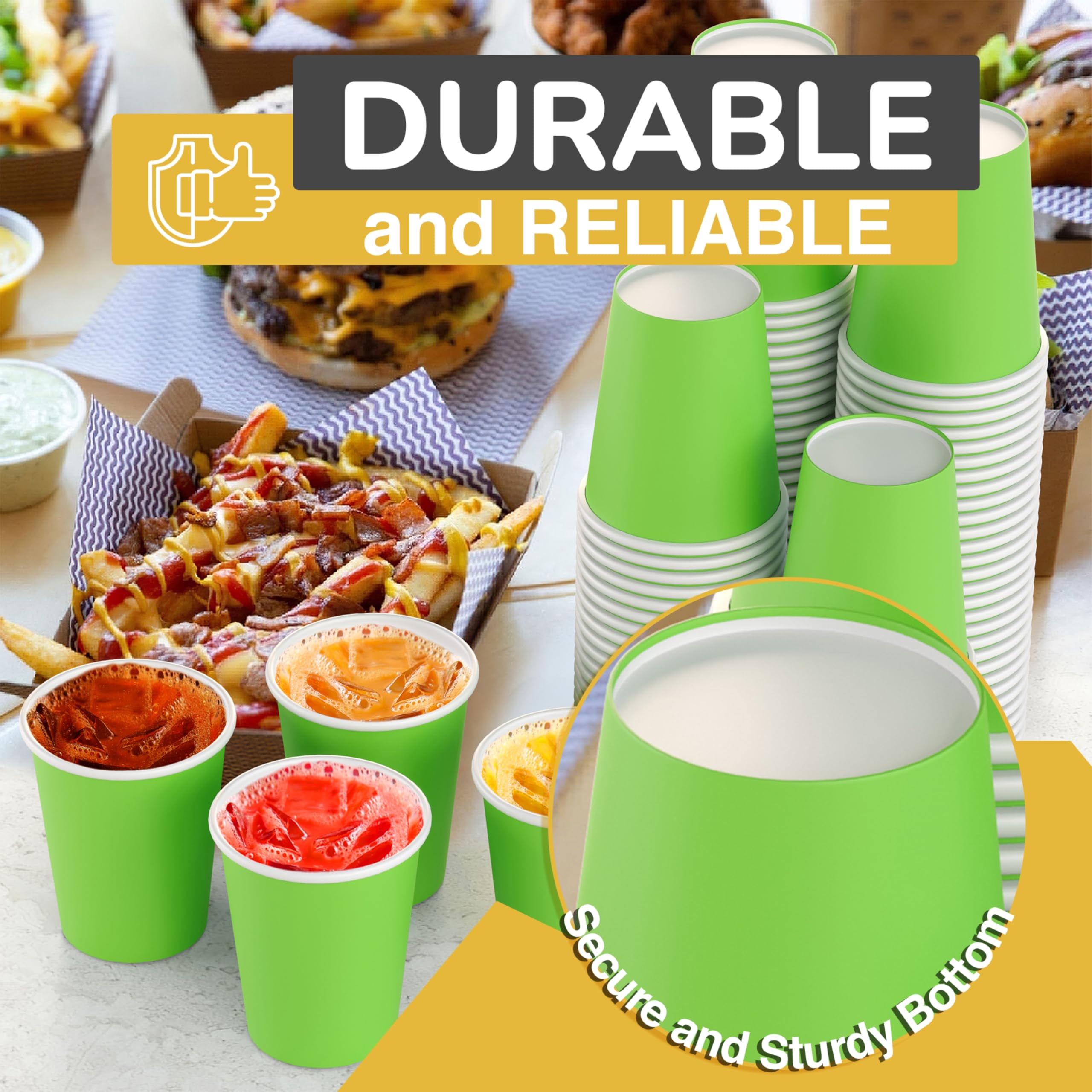 9 Oz. Lime Green Paper Cups | 50 Count