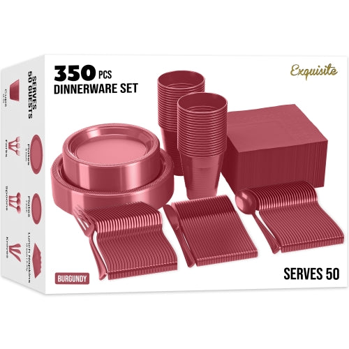 350 Piece Combo Set - Service For 50 - Burgundy