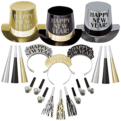 Amscan Get The Party Started New Year's 2025 Party Kit for 25, Includes Top Hats and Tiaras