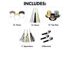 Amscan Get The Party Started New Year's 2025 Party Kit for 25, Includes Top Hats and Tiaras