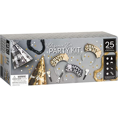 Amscan Elegant Eve 2025 New Year's Eve Decorations Party Supplies for 25, Includes Cone Hats and Tiaras