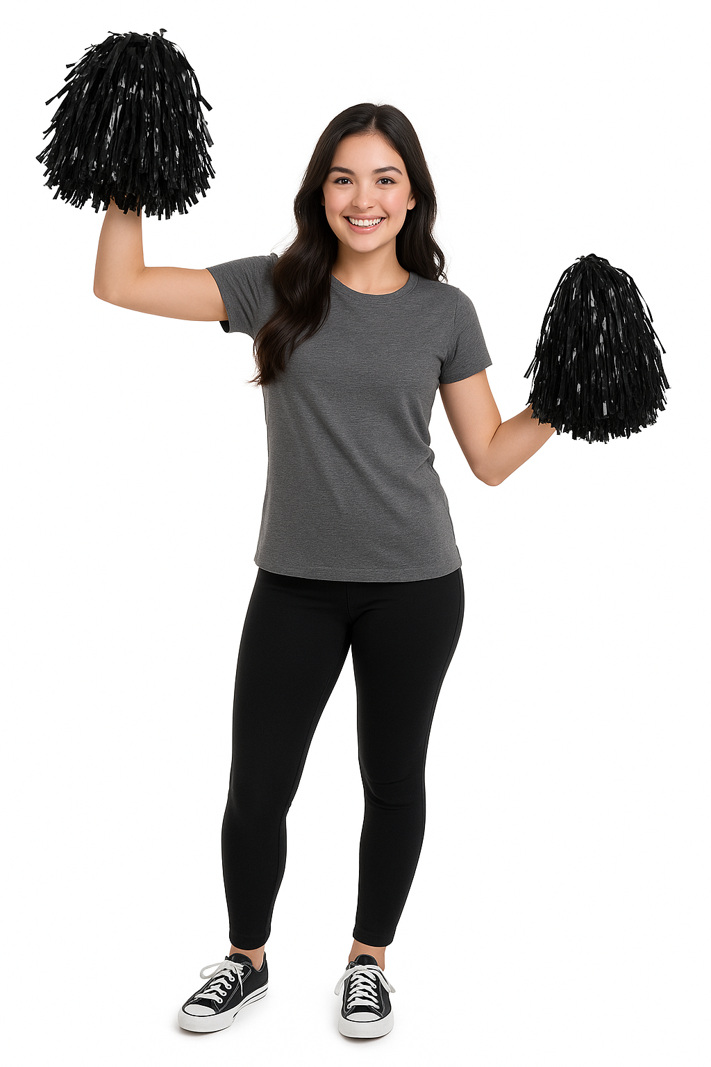 Black Team Spirit Pom-Poms, 2-Pack
