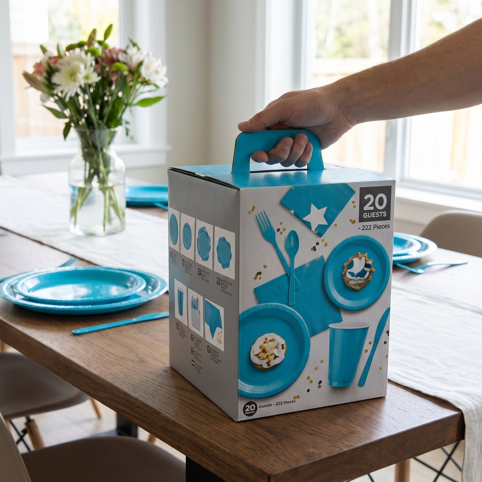 Caribbean Blue Tableware Kit - 20 Count -222 Pieces