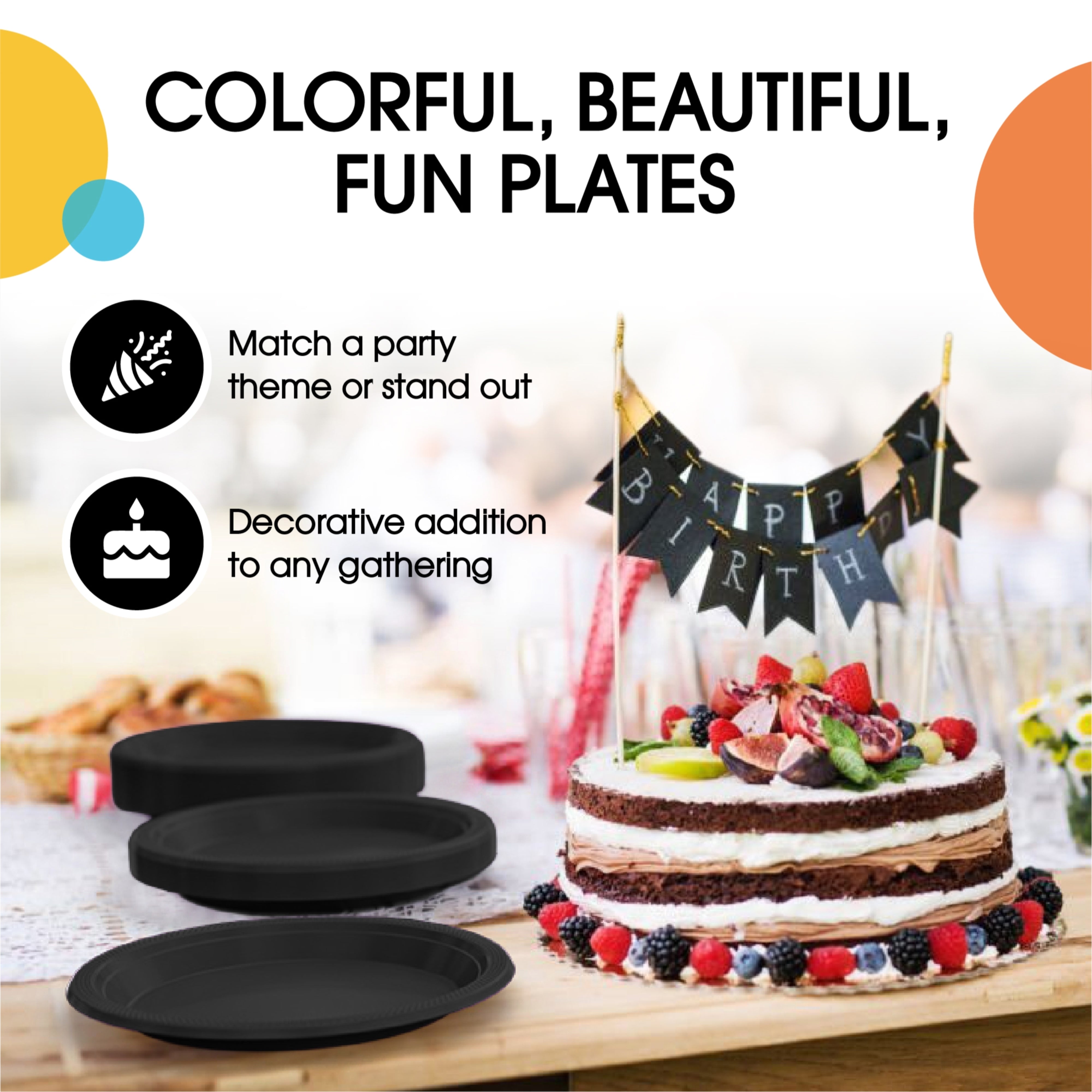 PMA - 7 In. Black Plastic Plates - 50 Ct.