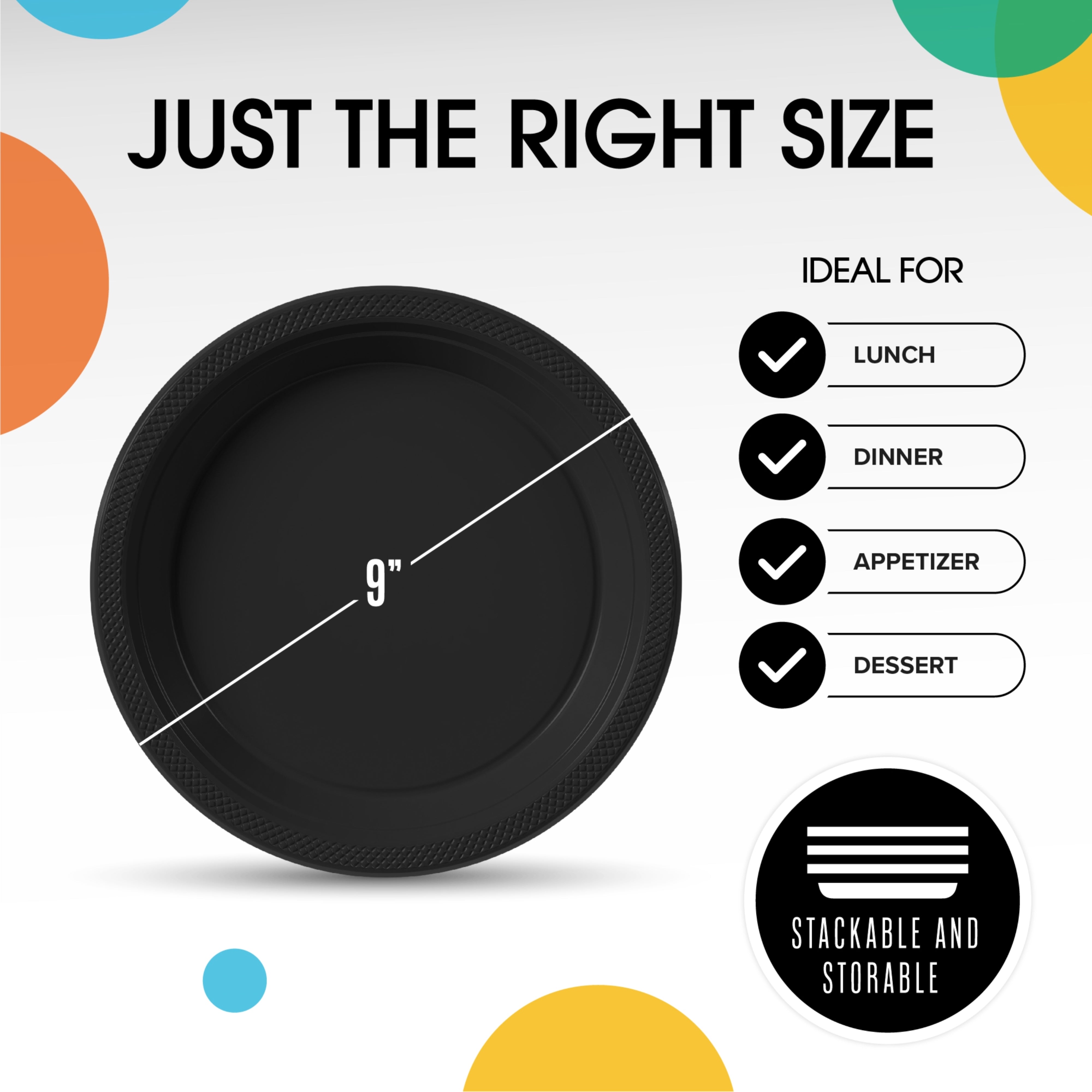 PMA - 9 In. Black Plastic Plates - 50 Ct.