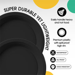 PMA - 9 In. Black Plastic Plates - 50 Ct.