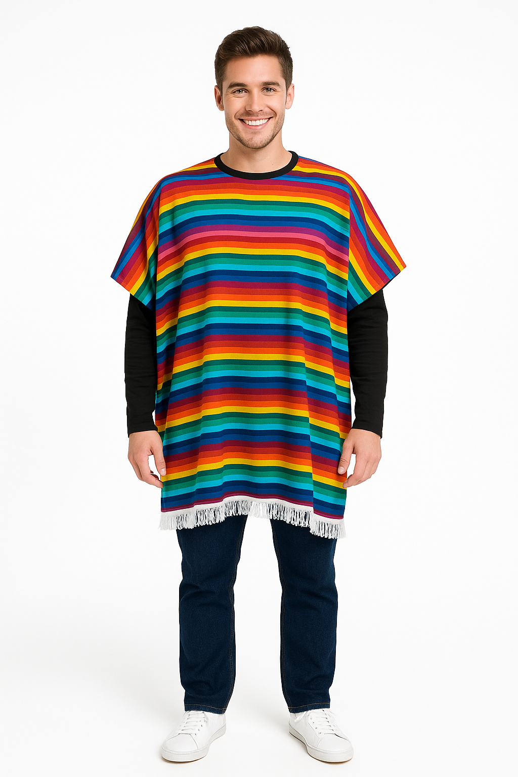 Vibrant Multicolored Fiesta Serape with Fringe Trim