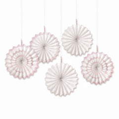 White Paper Fan Decorations, 7-Inch, 5-Pack for Any Occasion