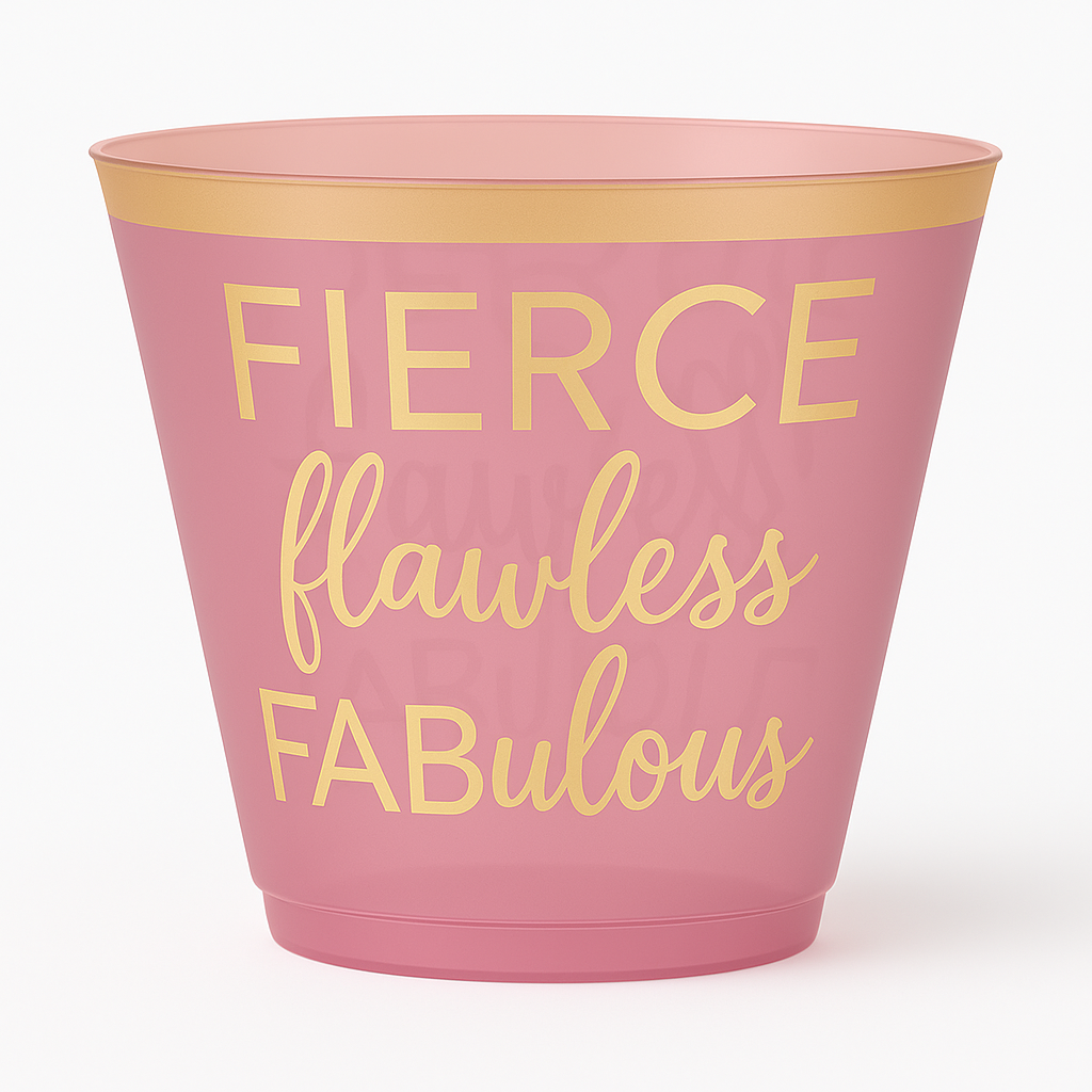 "Fierce, Flawless, Fabulous" Pink Plastic Party Cups, 9 oz, 30 Pack