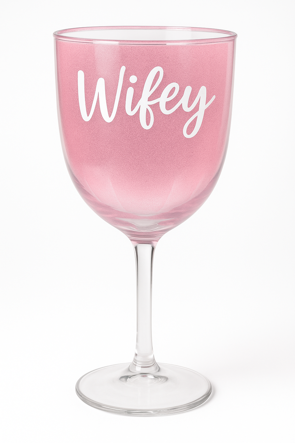 Blush Glitter Wine Goblet - "Wifey" Design, 12 oz