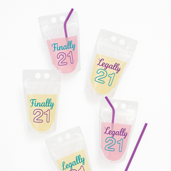 "Finally 21" Party Pouches with Straws