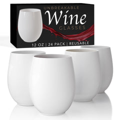 12 Oz. Stemless Wine Tumbler 24 Count | White