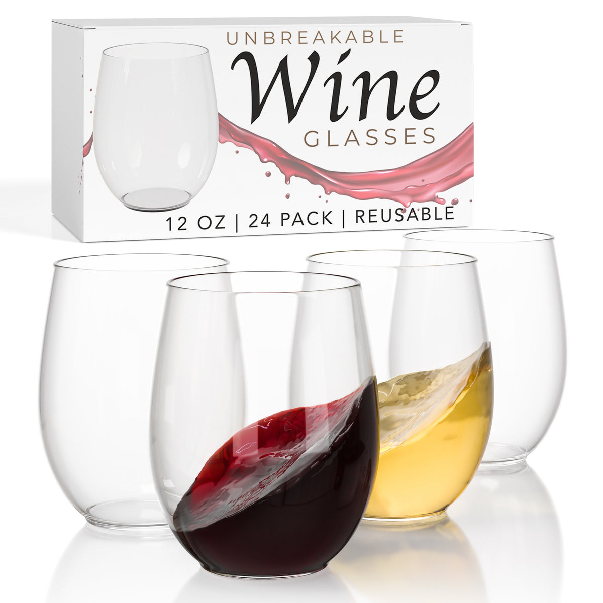12 Oz. Stemless Wine Tumbler 24 Count | Clear