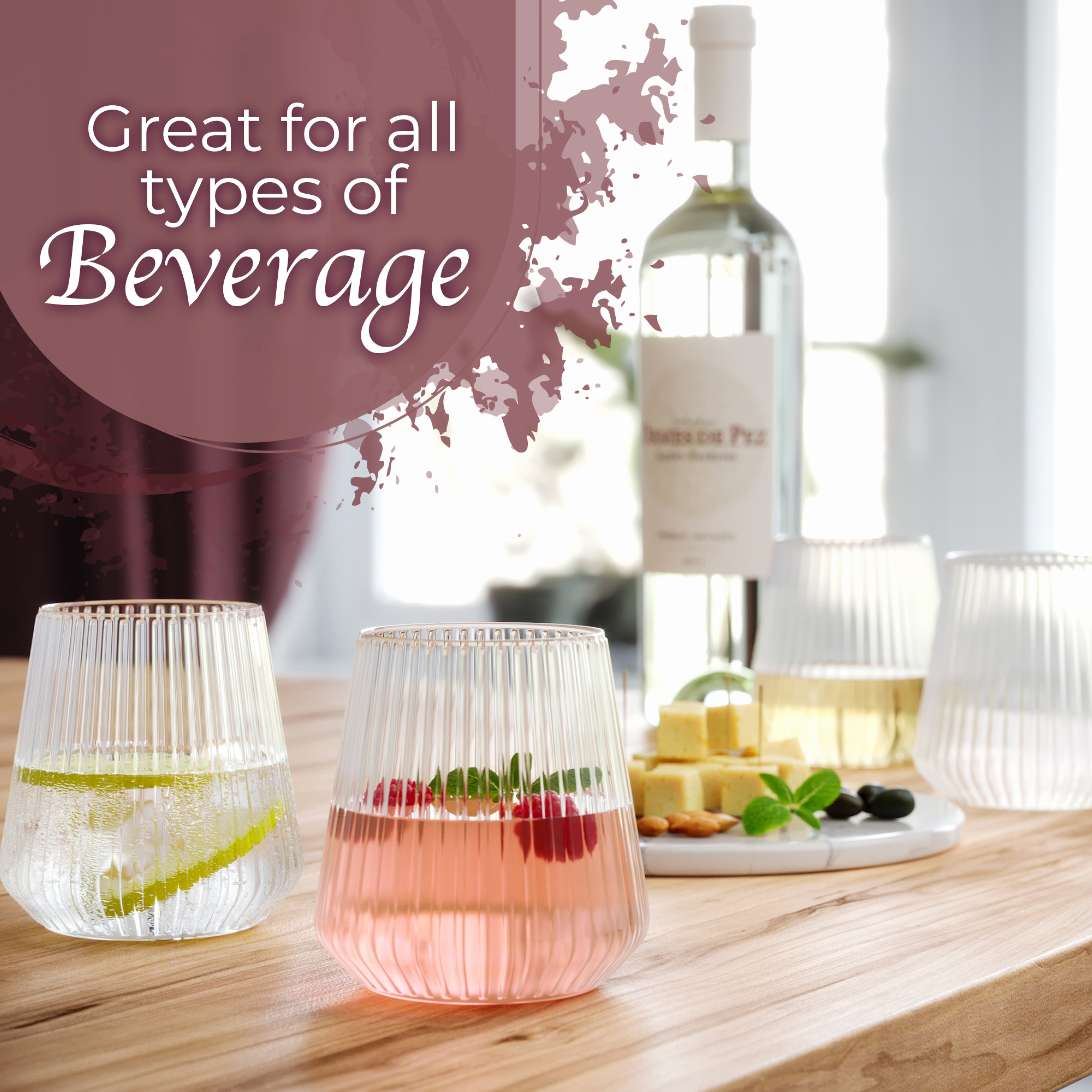 12 Oz. Stemless Ridged Wine Tumbler 24 Count | Clear