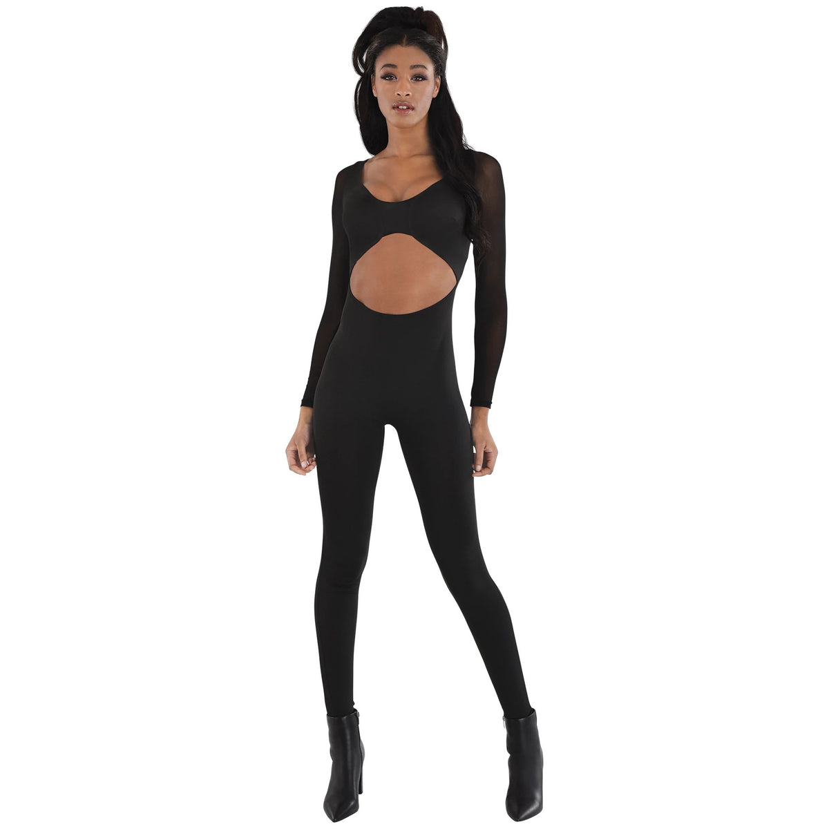 Sleek Black Halloween Catsuit Costume - S/M