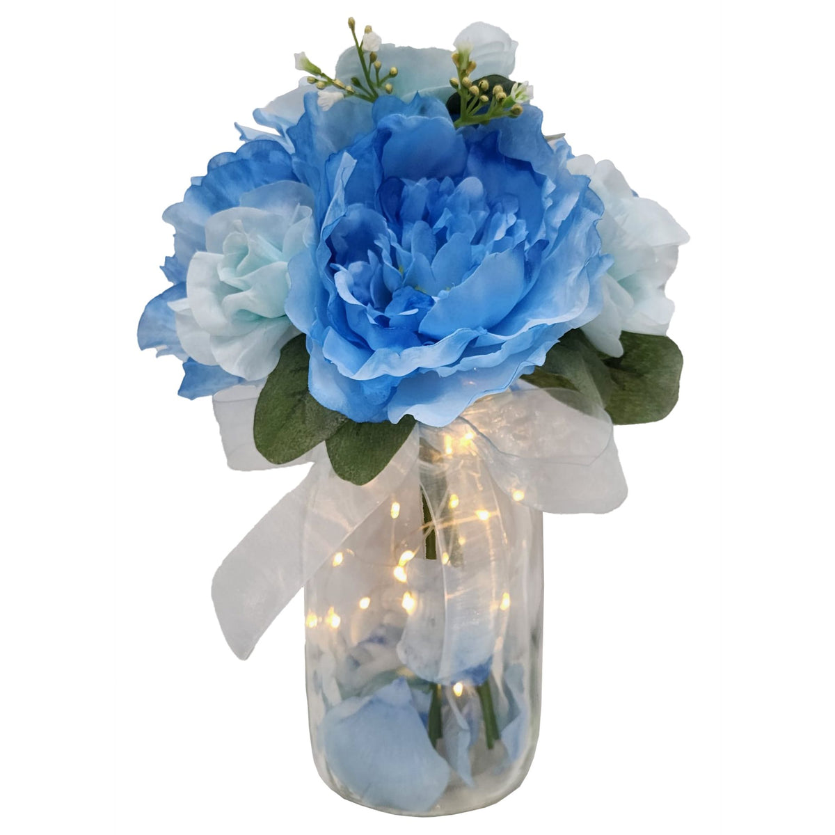 Blue Floral LED Glass Pot Decoration