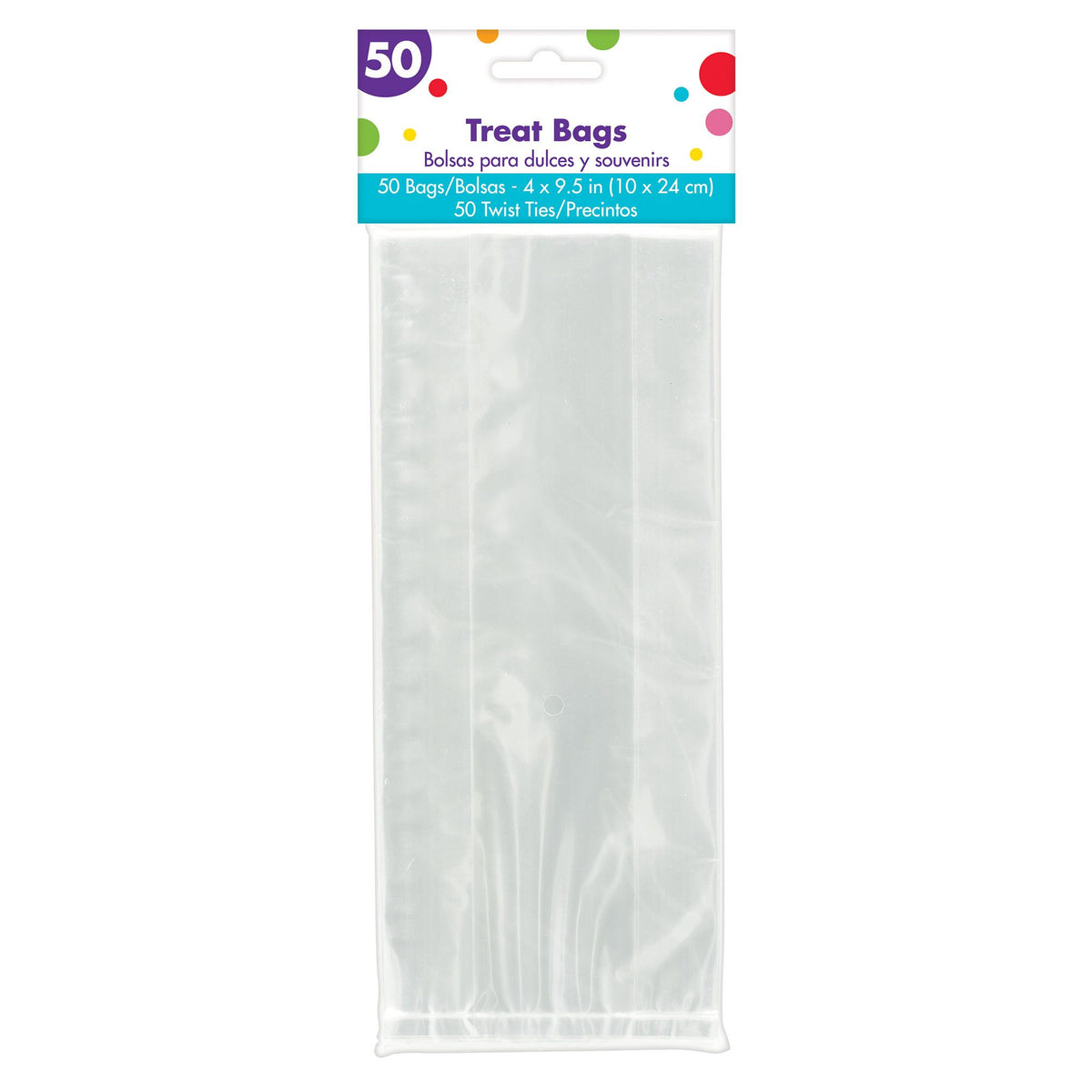 Clear Cello Treat Bags with Silver Twist Ties, 9.5-Inch, 50-Pack