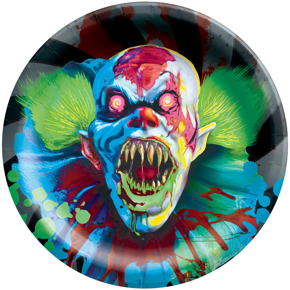 Blacklight Carnival Clown Dessert Plates, 6.75-Inch, Halloween Party Pack