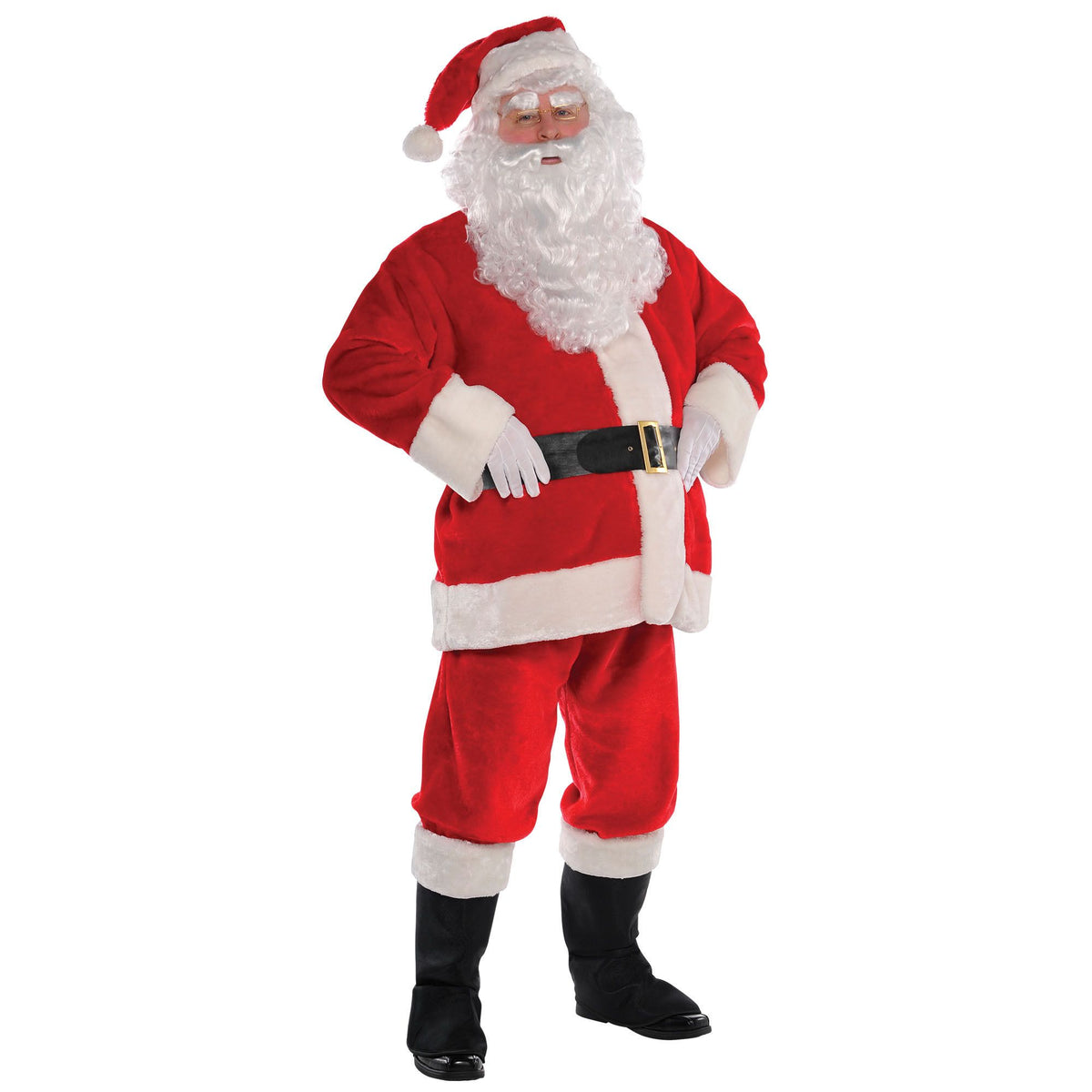 Classic Santa Claus Costume for Adults - Red Plush Suit with Accessories