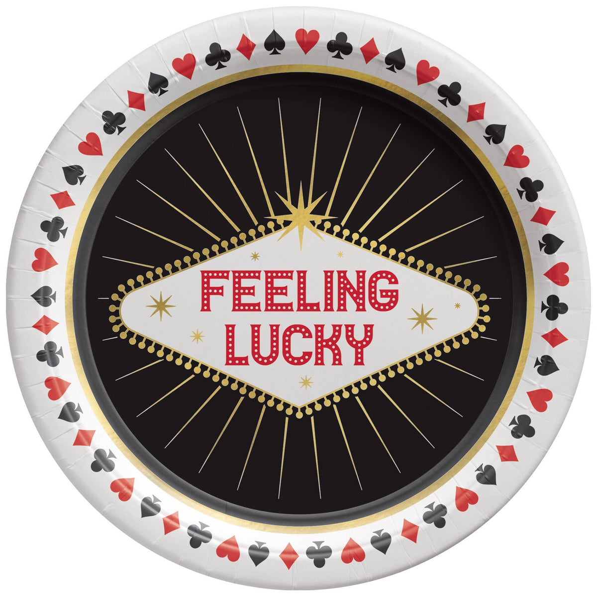 Casino "Feeling Lucky" Round Dessert Plates - 7" Paper, 8-Pack