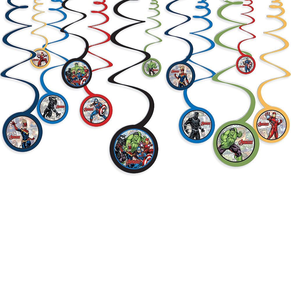 Marvel Avengers Powers Unite Hanging Swirl Decorations - 12 Pack