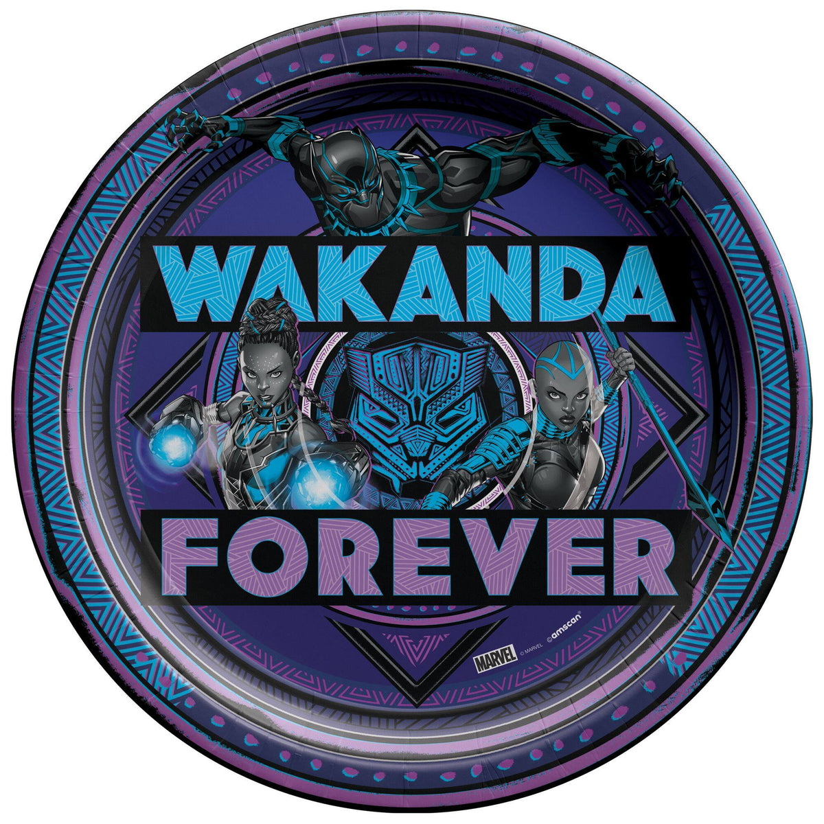 Marvel Black Panther "Wakanda Forever" 9" Round Paper Plates - 8 Pack