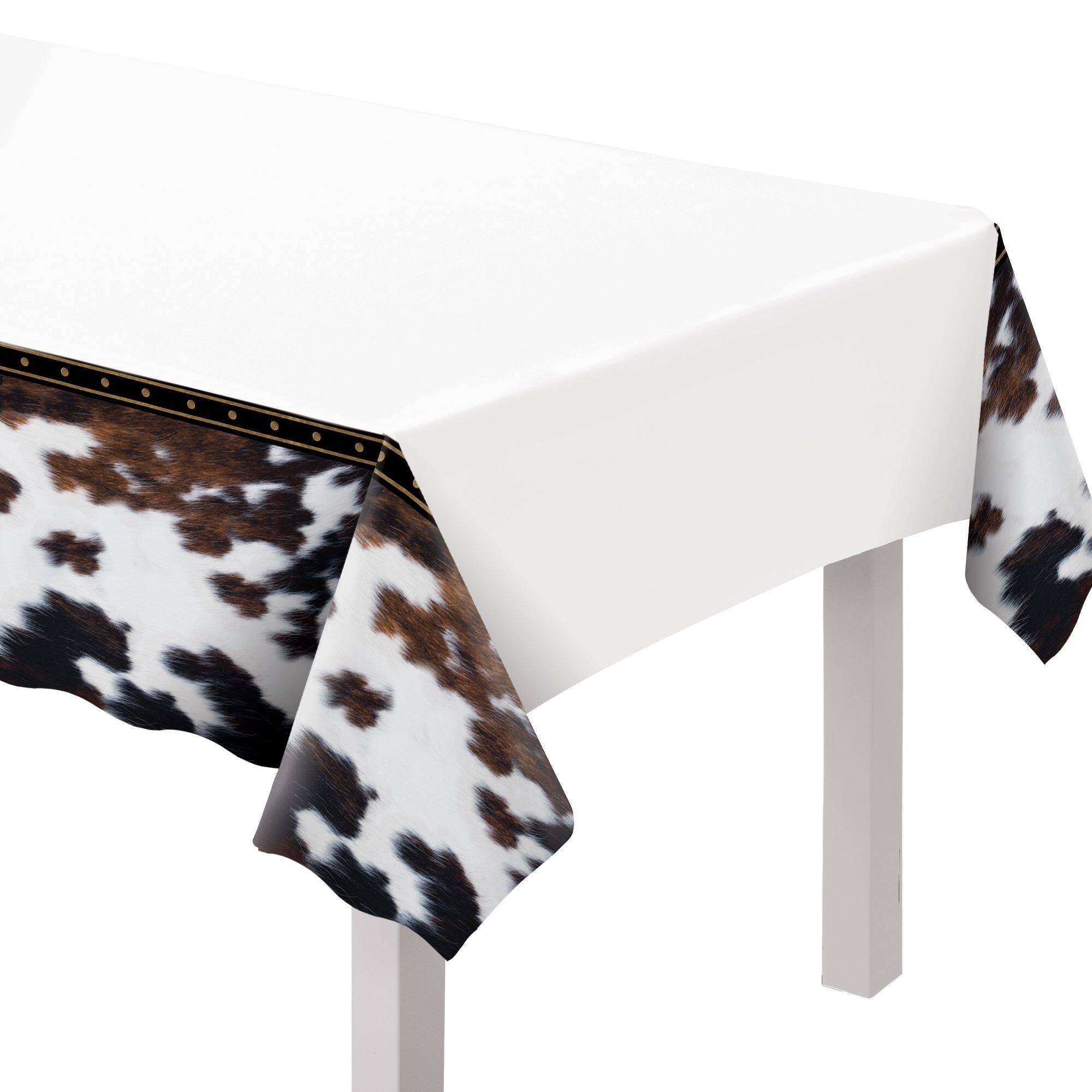 Western-Themed Reusable Plastic Table Cover, 54x102 Inch