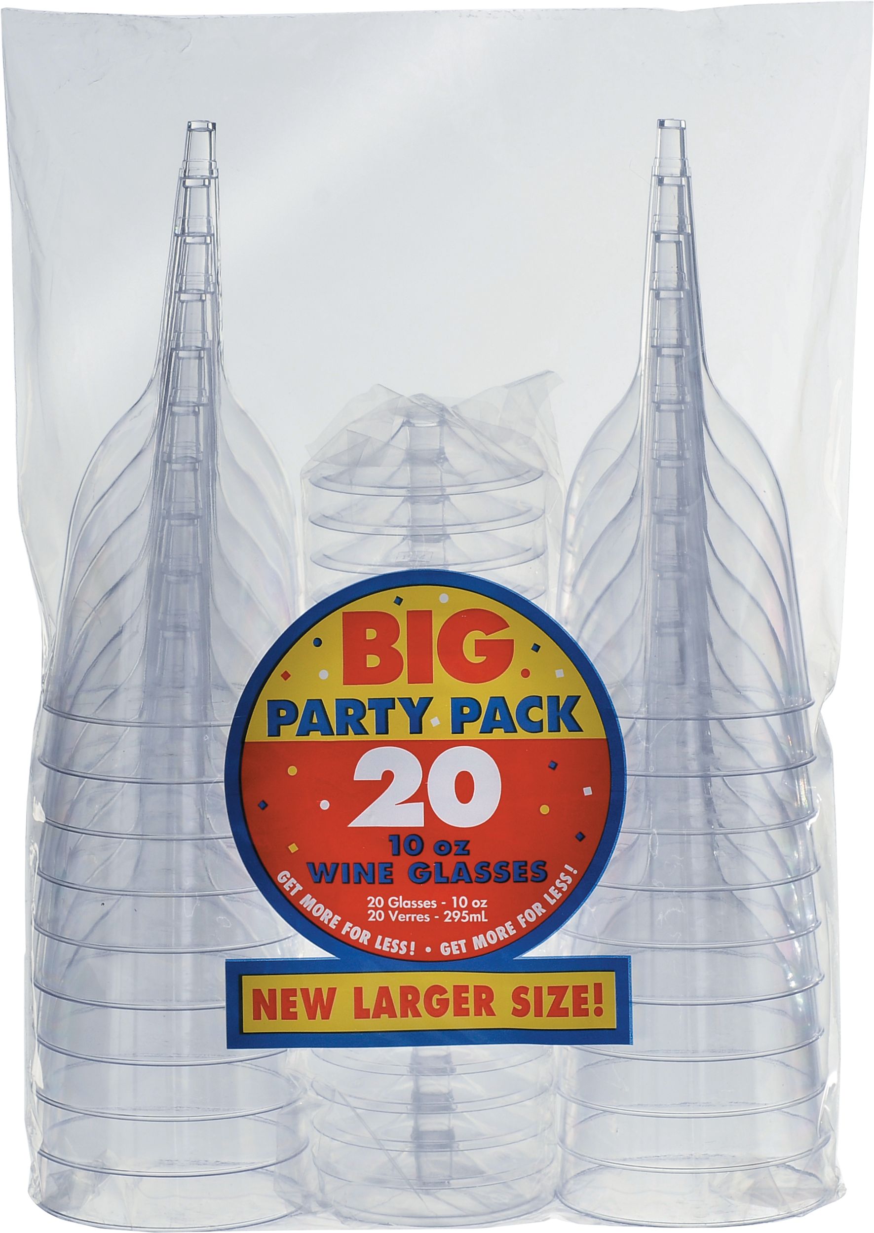 Clear Plastic Wine Glasses - 10 oz, Pack of 20