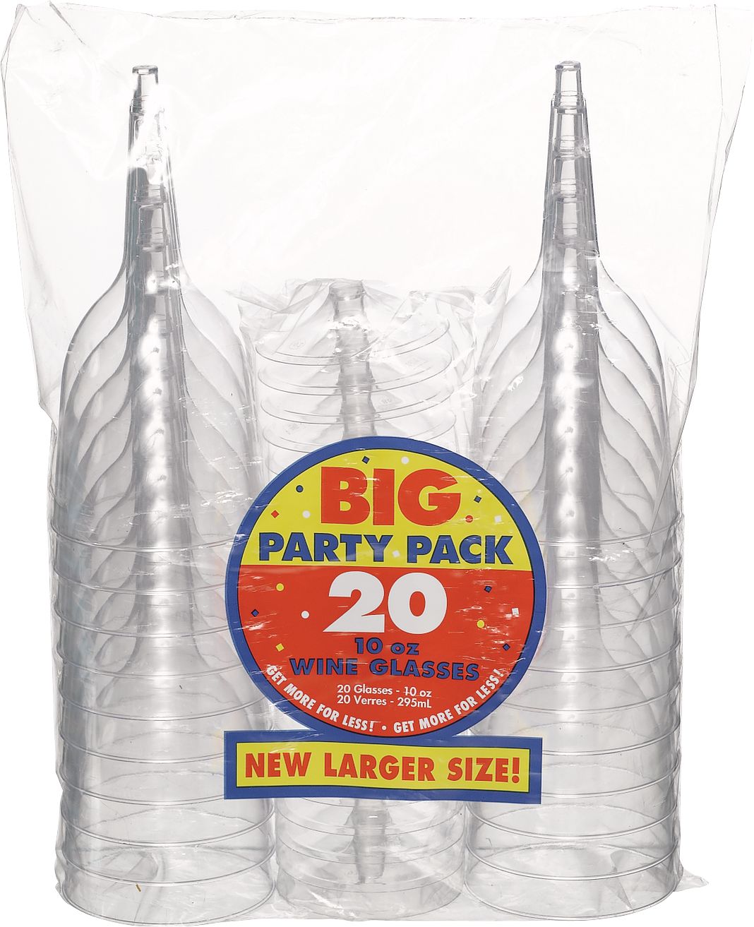 Clear Plastic Wine Glasses - 10 oz, Pack of 20