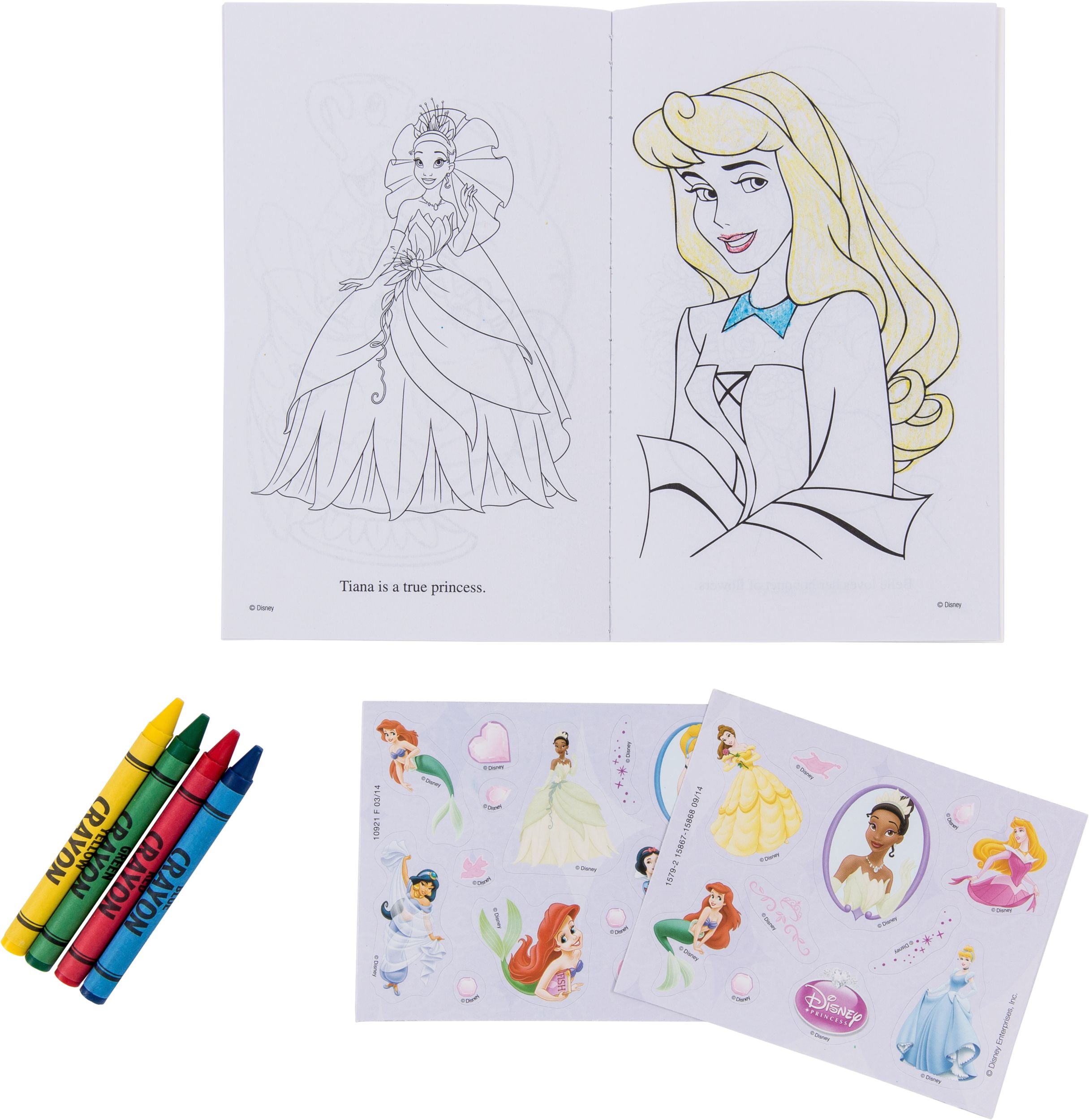 Disney Princess Once Upon A Time Colouring & Activity Book with Crayons & Stickers, Black/White, 24 Pages, Ages 4+, for Arts & Crafts/Birthday Favour