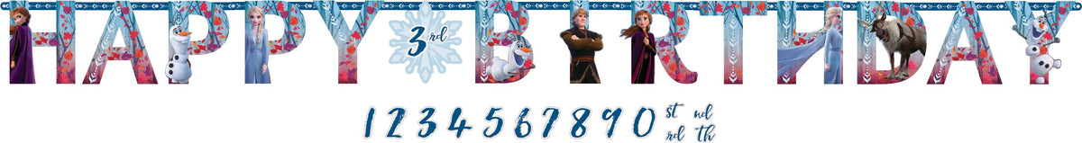 Disney Frozen 2 Customizable Birthday Banner with Anna, Elsa, and Olaf