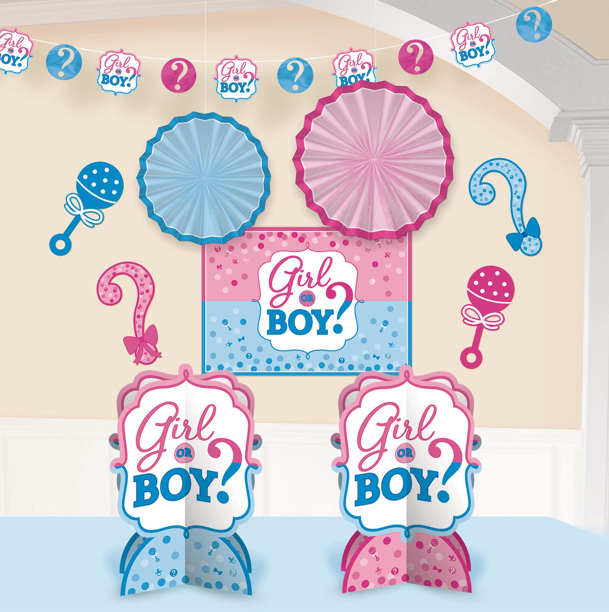 Gender Reveal Room & Table Decorating Kit - "Girl or Boy?" - 10-Piece Set