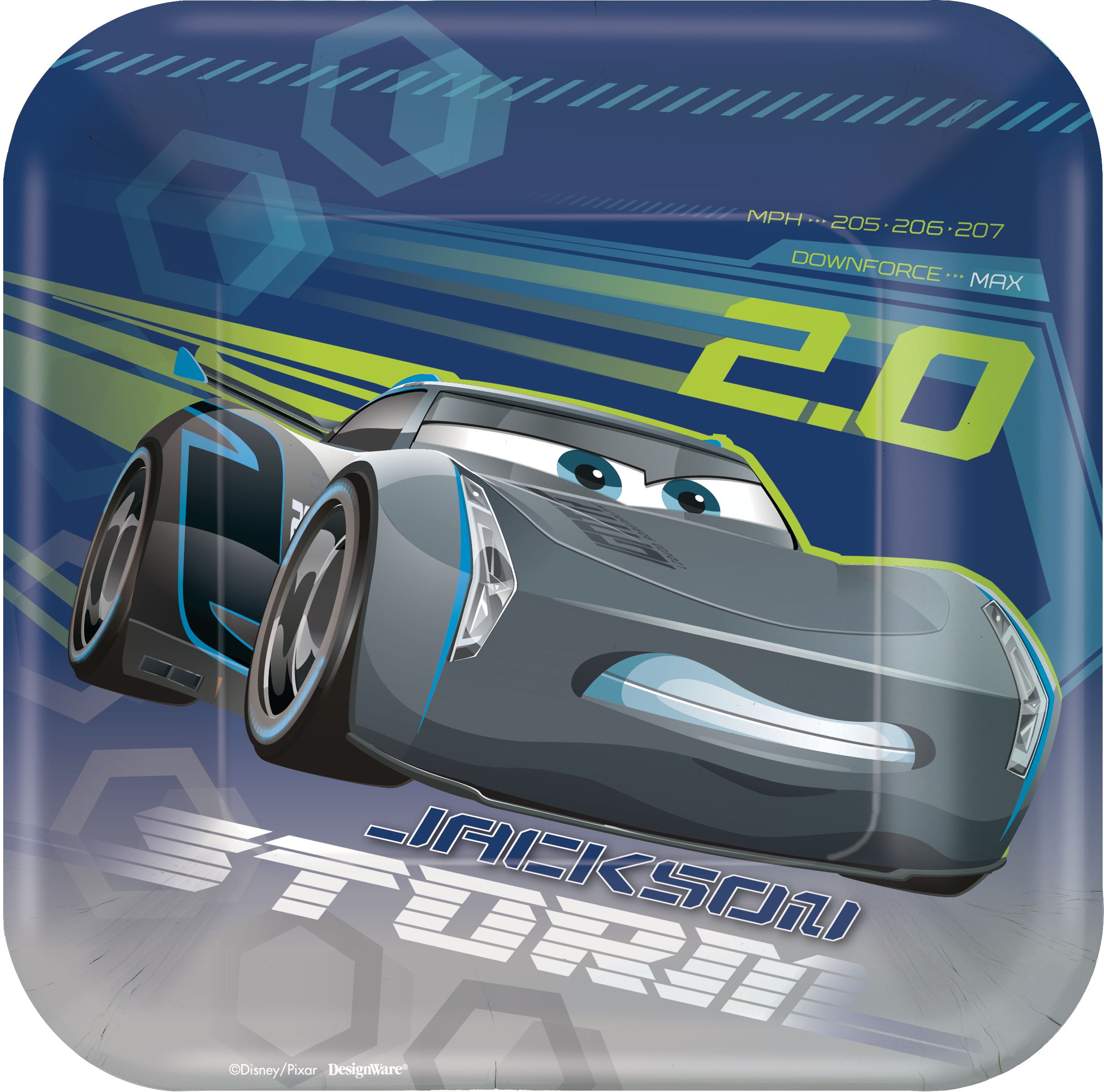 Disney Cars 3 Square Dessert Plates, 7-Inch, 8-Pack