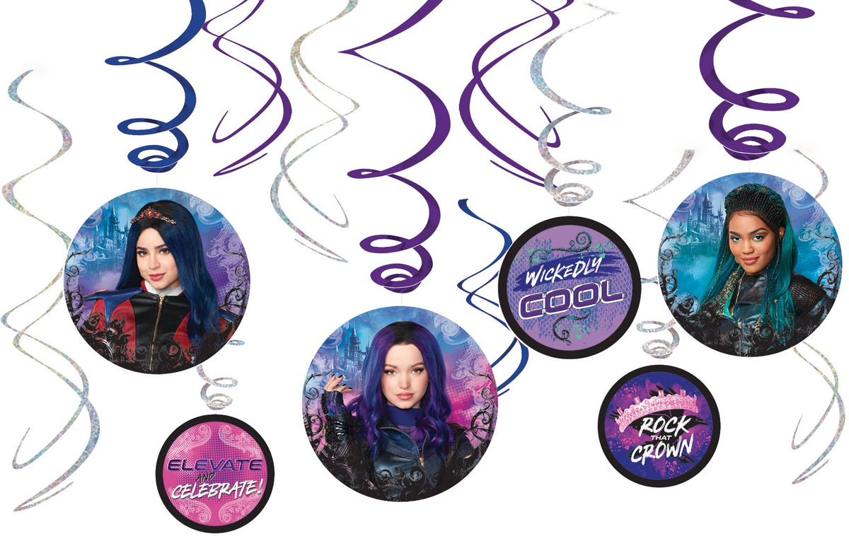 Disney Descendants 3 "Wickedly Cool" Hanging Swirl Decorations, 12-Pack
