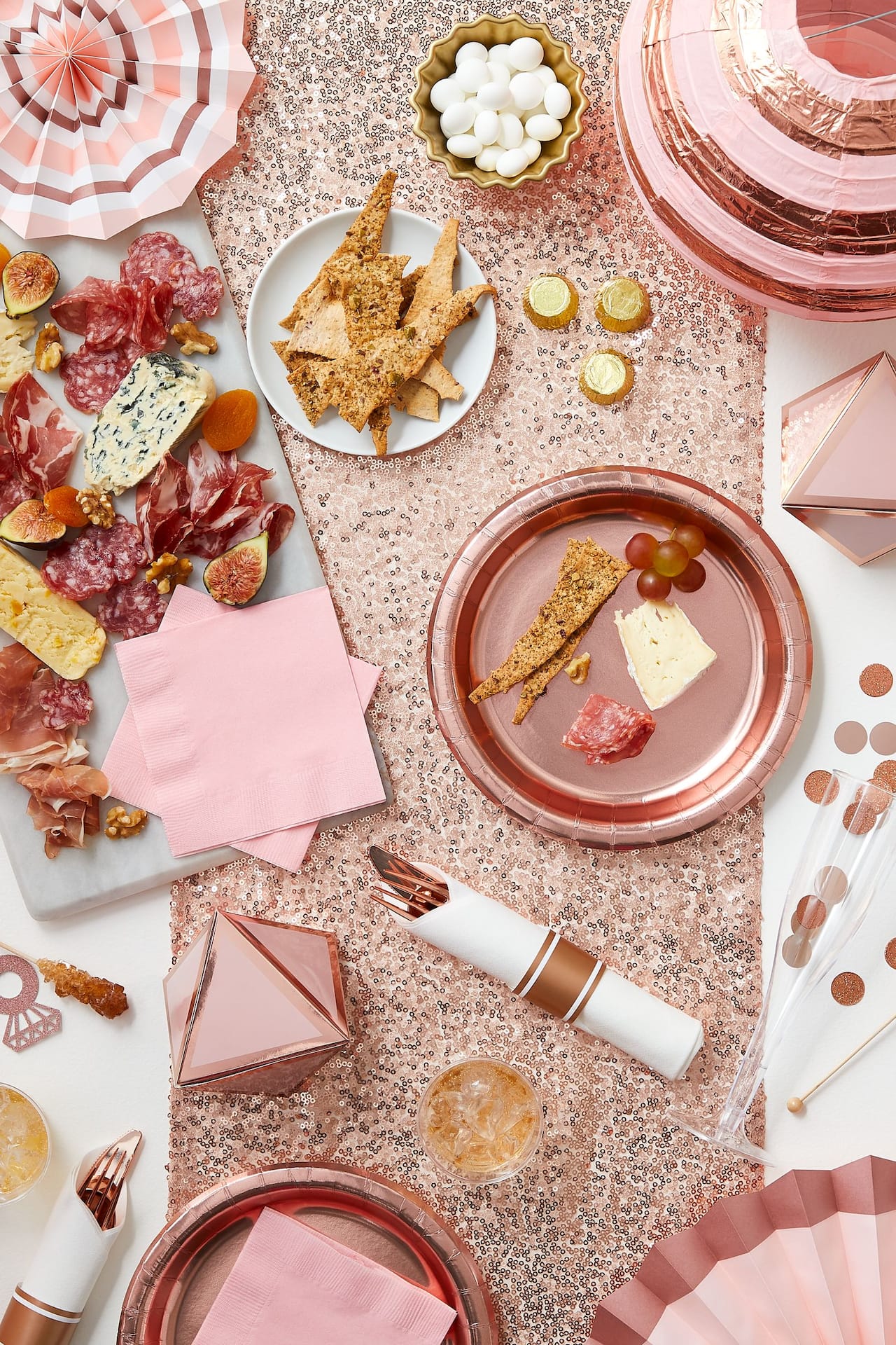 Blush Rose Gold Parasol Fan Decorations - 4 Pack