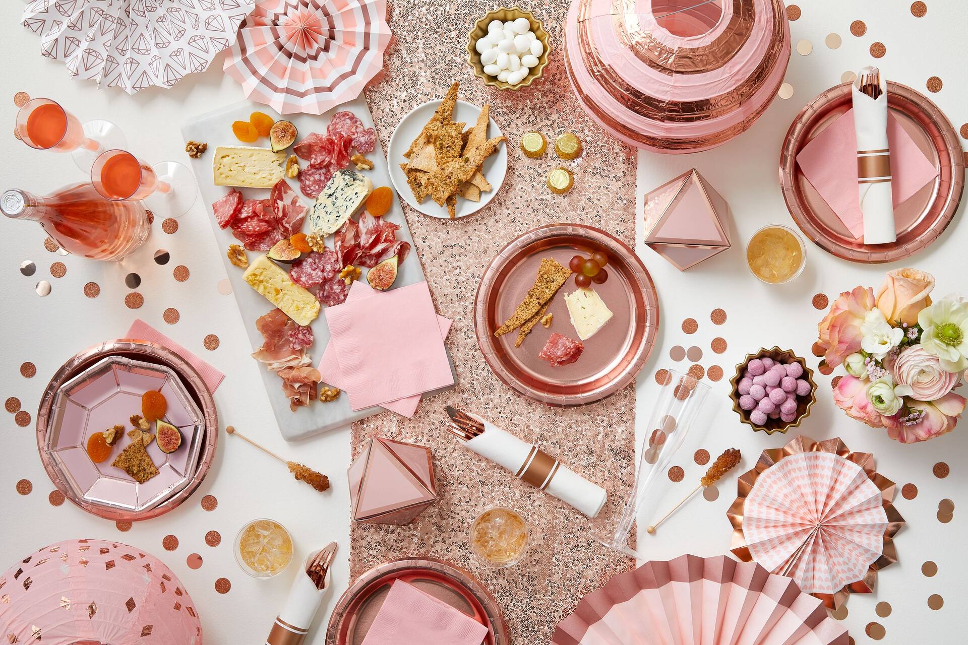 Blush Rose Gold Parasol Fan Decorations - 4 Pack