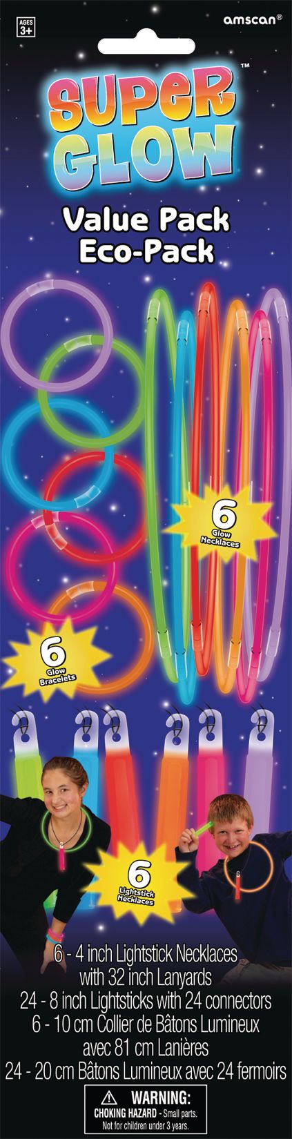 Tri-Color Glow Stick Value Pack - Necklaces, Bracelets & Pendants (30-Pack)