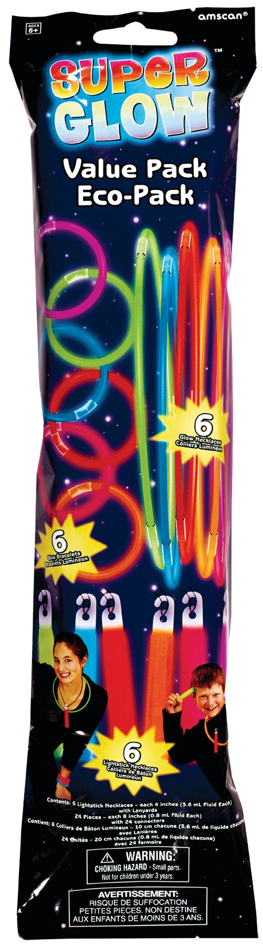 Tri-Color Glow Stick Value Pack - Necklaces, Bracelets & Pendants (30-Pack)