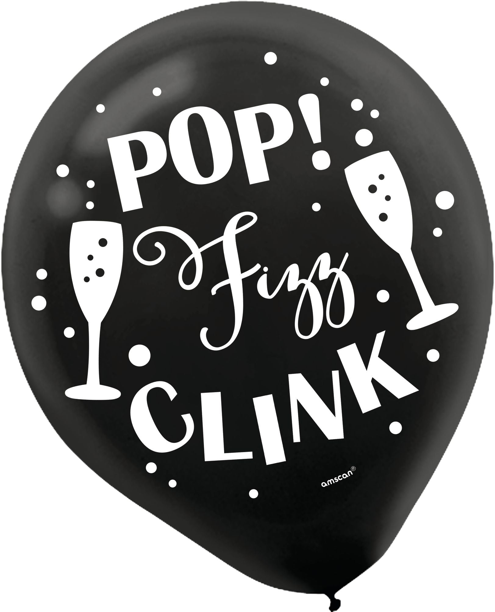 "Pop Fizz Clink" New Year's Eve Latex Balloons - Black, Gold & Silver, 12-Inch, 15-Pack