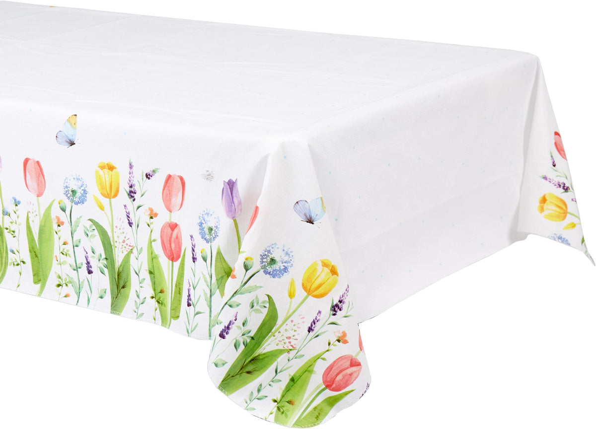 Spring Tulip Garden Flannel-Backed Table Cover, 52x90-in