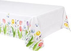 Spring Tulip Garden Flannel-Backed Table Cover, 52x90-in