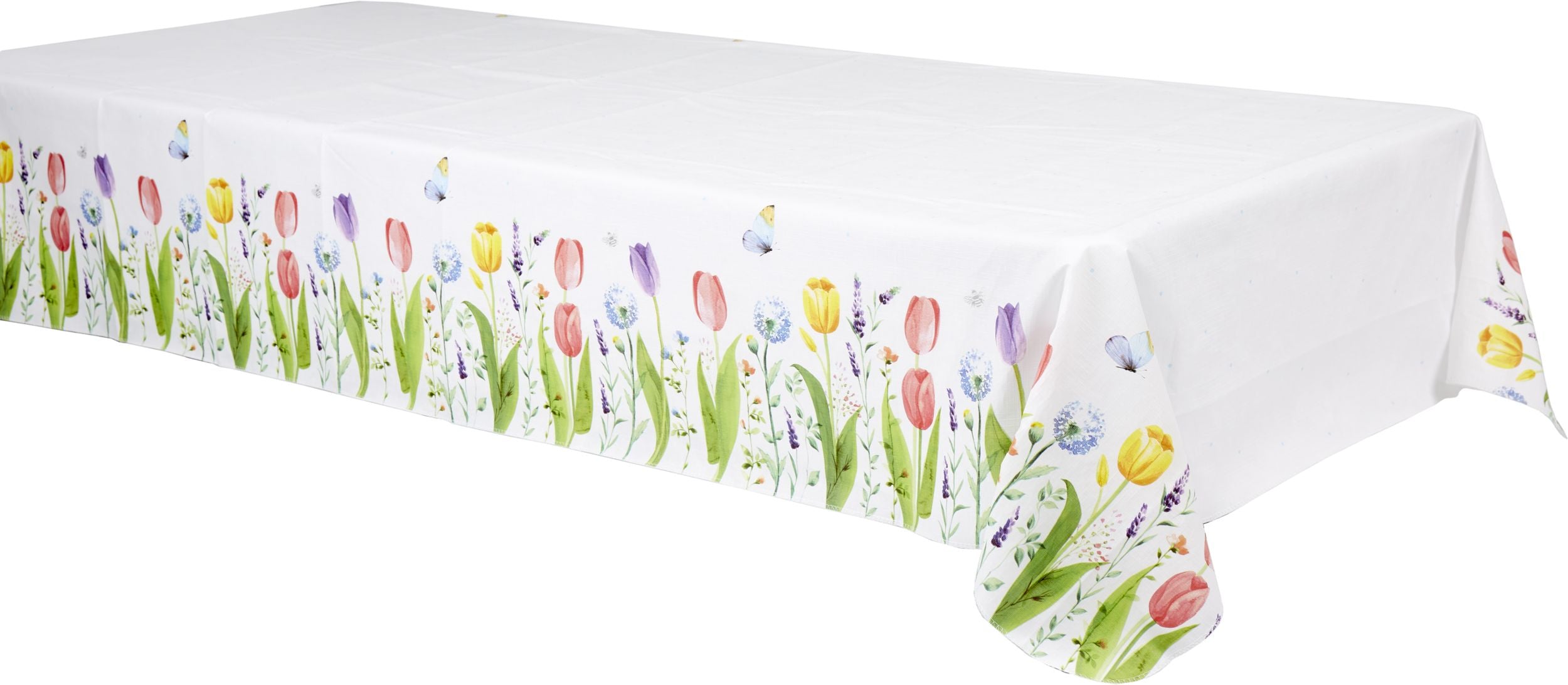 Spring Tulip Garden Flannel-Backed Table Cover, 52x90-in