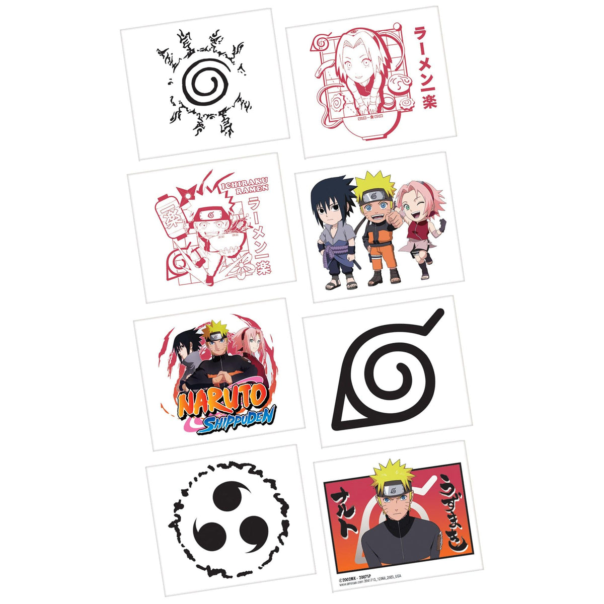 Naruto Shippuden Temporary Tattoos - 8-Pack