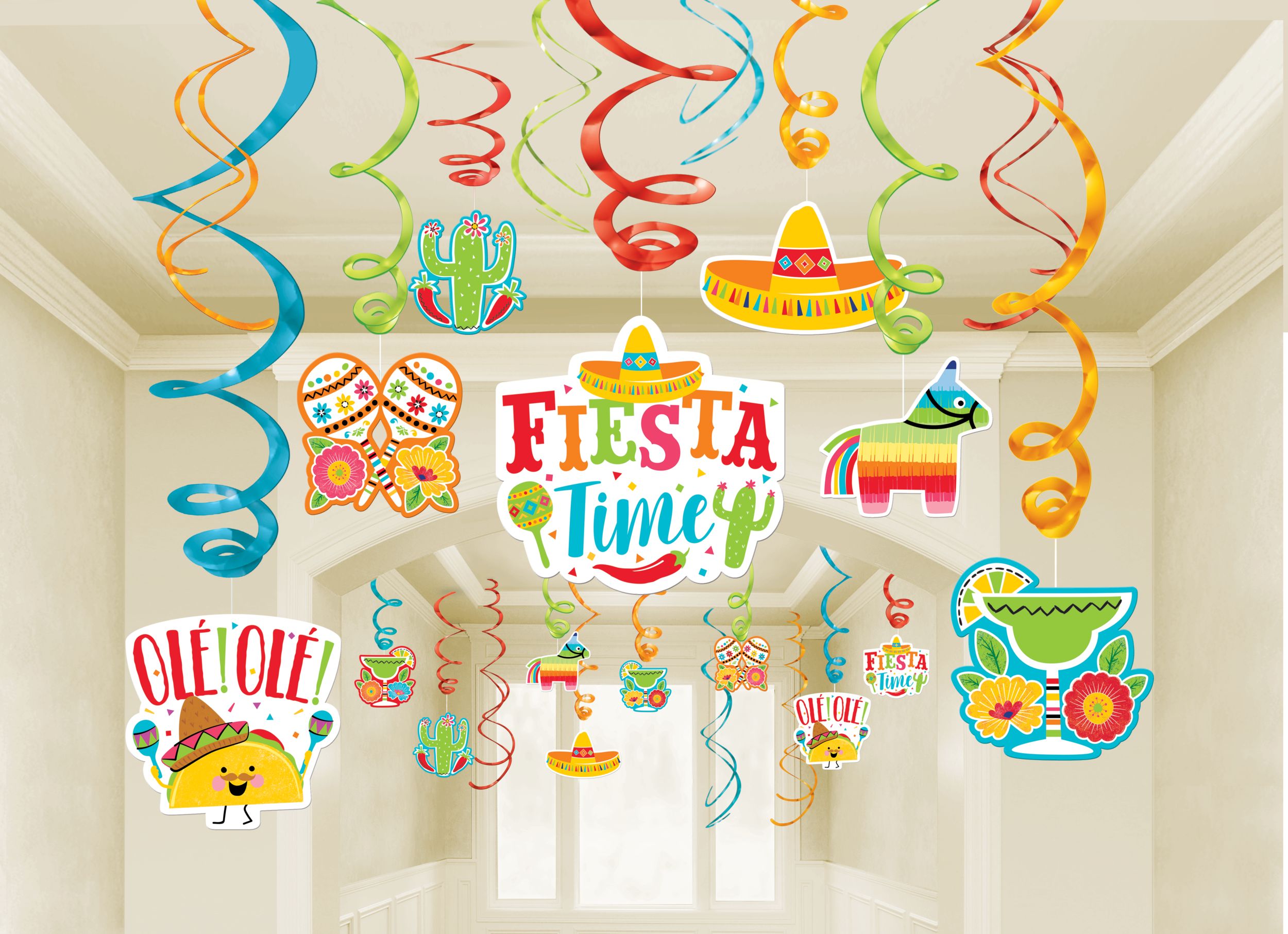Fiesta Time Swirl Hanging Decorations Set - 30 Pack
