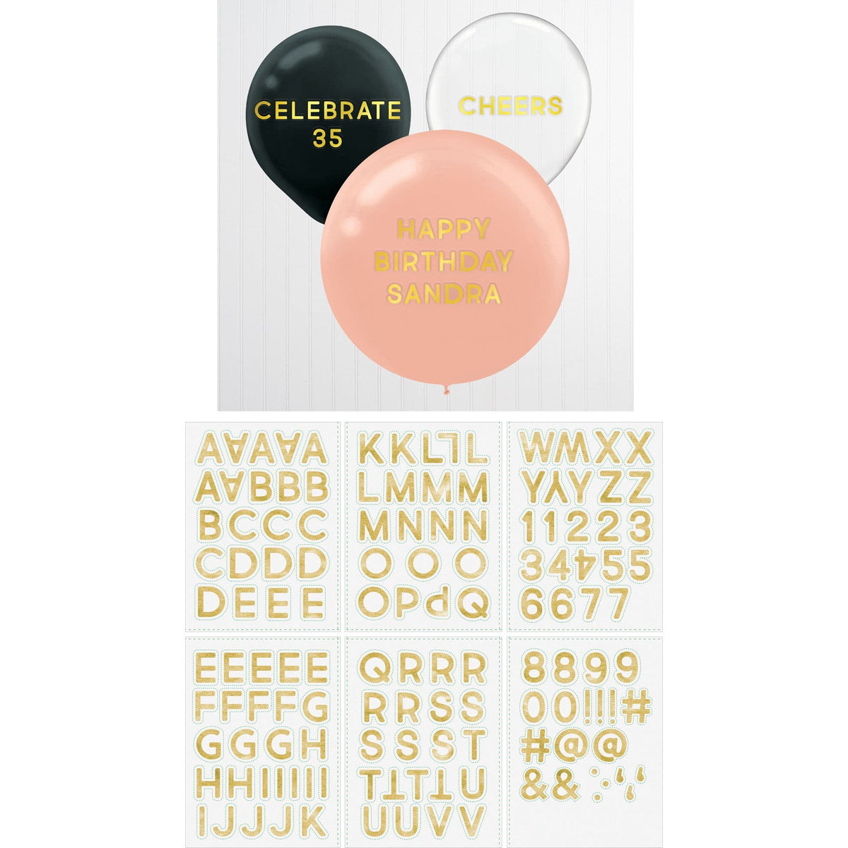 Gold Foil Balloon Stickers - Customizable Letter Sheets (6-Pack)